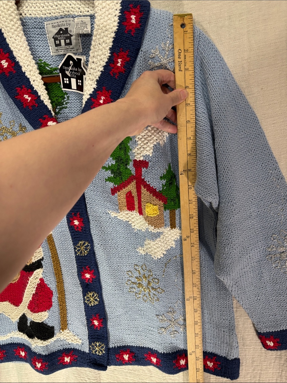 NWT Vintage Storybook Knits Christmas Sweater Cardigan Santa Scenic Large - Picture 9 of 13
